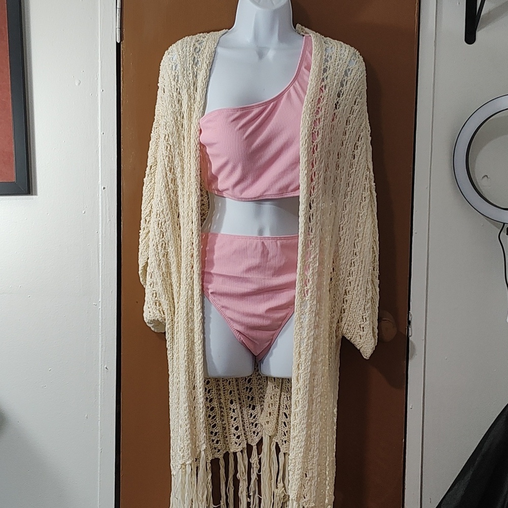 American Eagle Outfitters Cream Crochet Cardigan